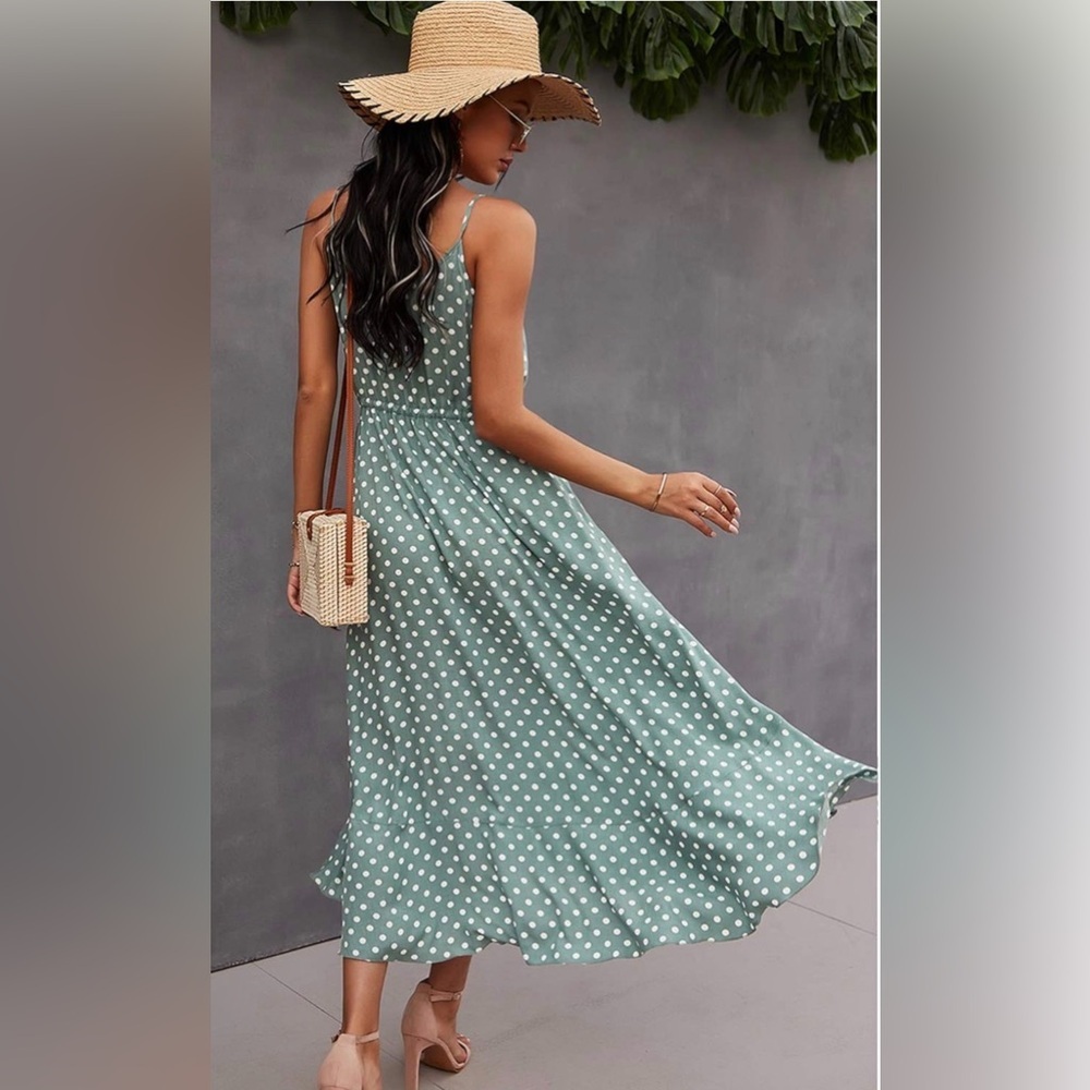 NWT BROVAVE Elegant Green Polka Dot Maxi Dress Size Small - Picture 3 of 8